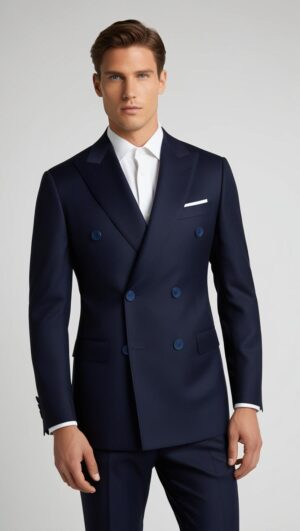 Double-Breasted Navy Blue 2-Piece Suit – Timeless Sophistication for the Modern Gentleman