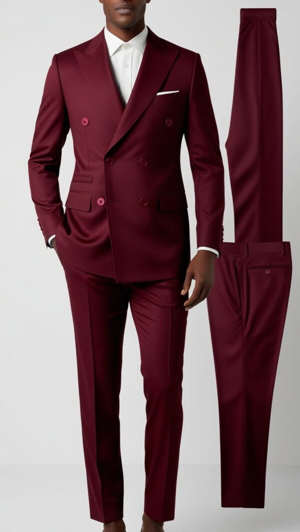 Double-Breasted Burgundy 2-Piece Suit – Bold Style with Timeless Refinement - Image 3