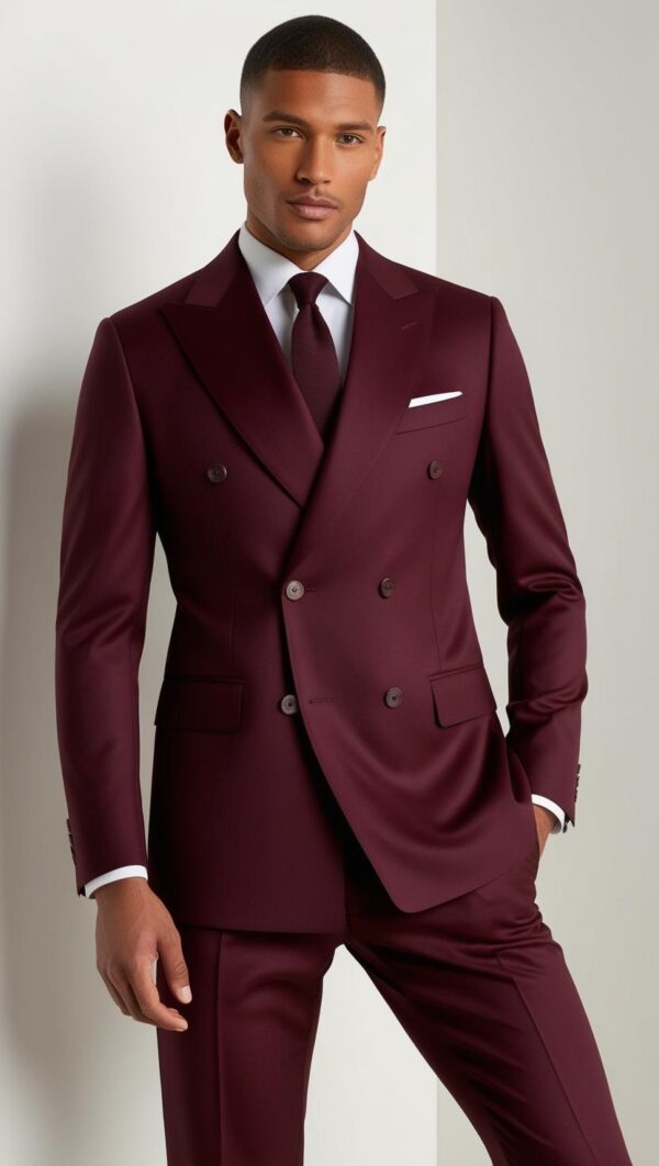 Double-Breasted Burgundy 2-Piece Suit – Bold Style with Timeless Refinement - Image 4